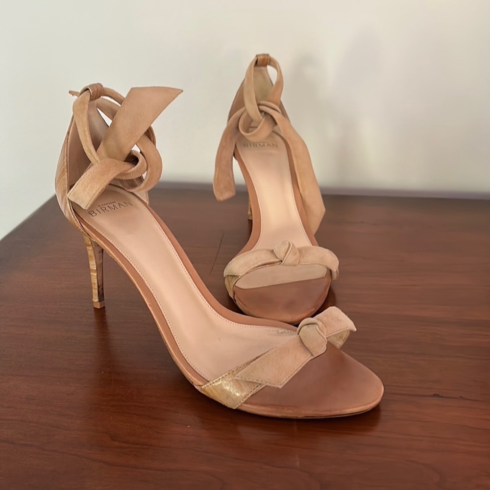 Alexandre Birman snakeskin leather and suede nude ankle tie sandals size 40.